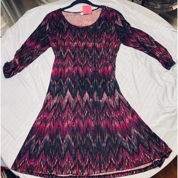 Ken Rogers Petite Medium Midi Dress Boho Artsy Geometric Colorful Stretch 70s - Picture 2 of 9